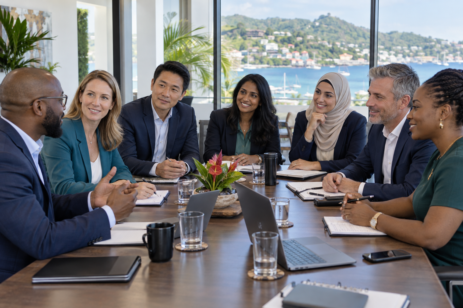 Illustrative AI-generated image of a diverse group of professionals collaborating at a workshop.